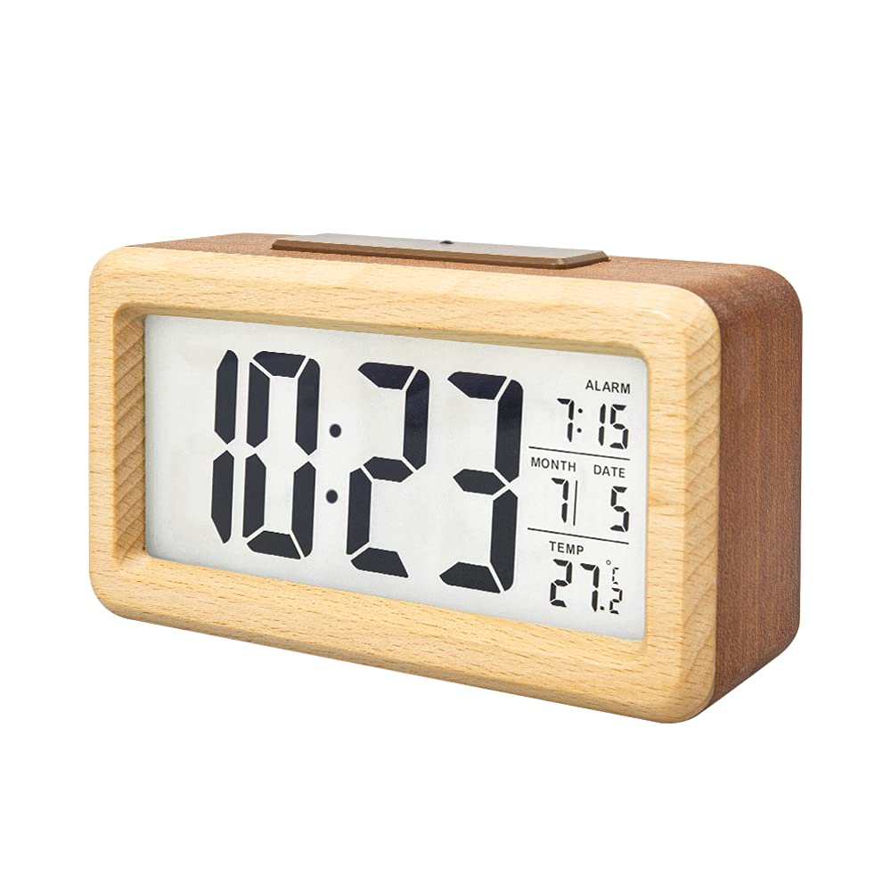 Amazon.com: everwood Wooden Digital Battery Operated Alarm Clocks